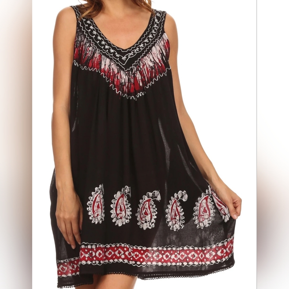 Sakkas Jodie Embroidered Scoop Neck Tie Dye Top / Blouse / Dress Free Size NEW
